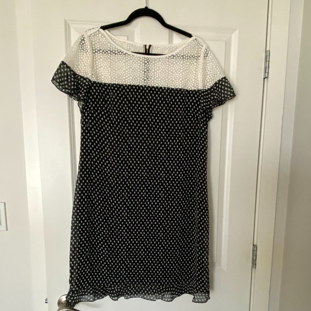 KARL LAGERFELD PARIS Vintage Polka Dot Ruffle Hem Knee-length Dress 14